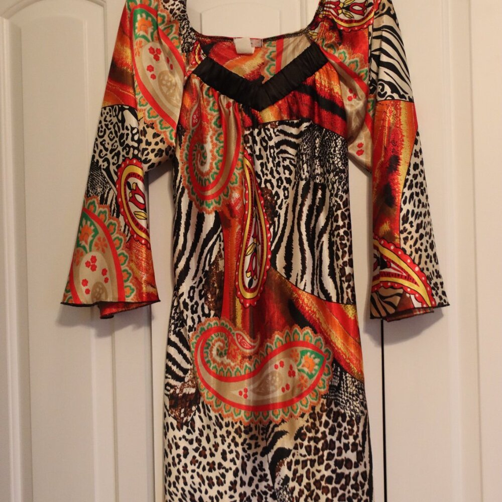 Egen Colorful, Animal Print Paisley Flare Sleeve Dress Size Med